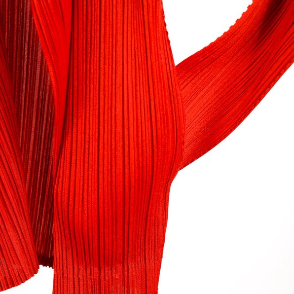 Issey Miyake Pleats Please Rust Red Pleated Open-Front Cardigan - Picture 6 of 8